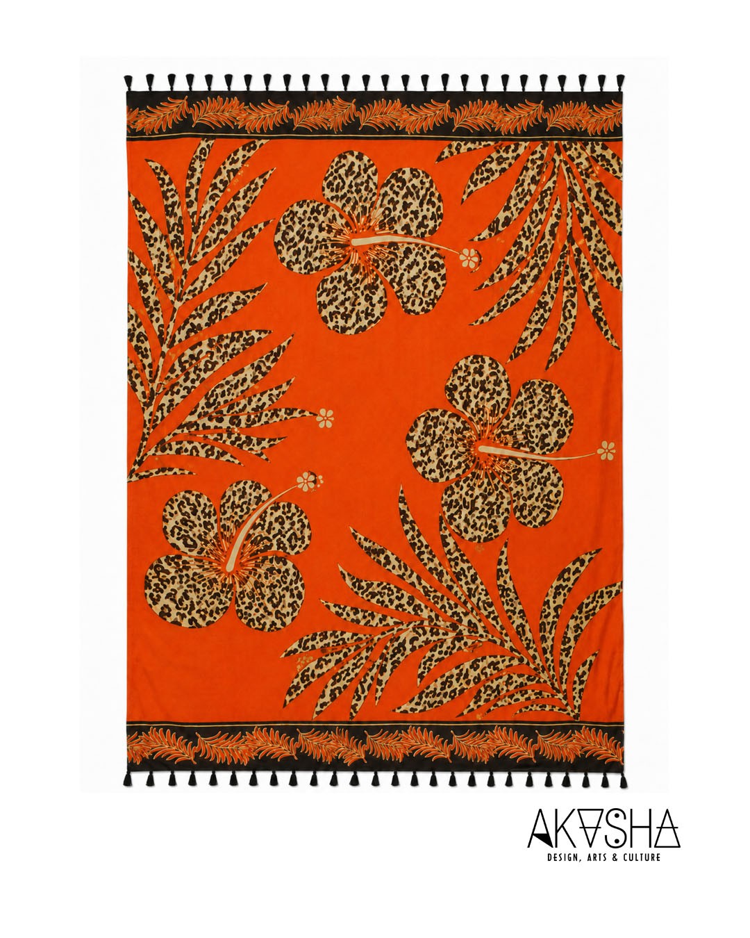 Χειροποίητο Batik Παρεό / Sarong – Orange Leopard Floral | AKASHA Collection